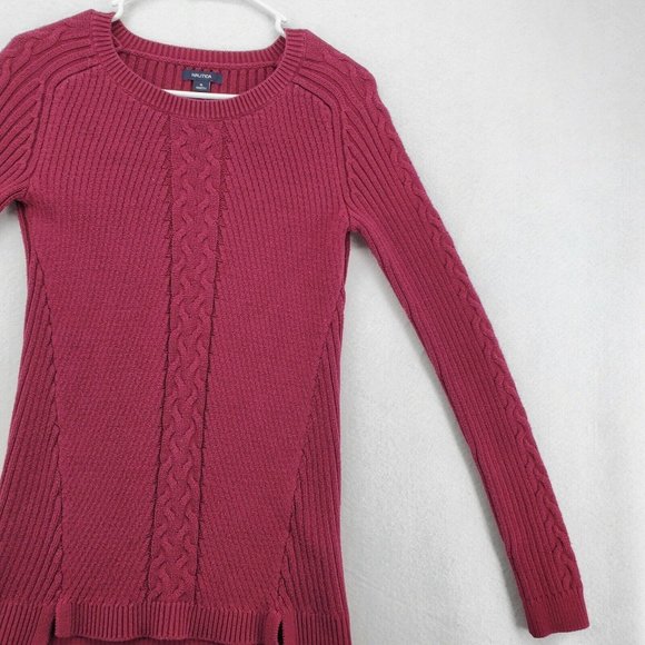 NAUTICA Sweater Women's Long Sleeve Round Neck Tight Knit Red Small - Picture 5 of 12
